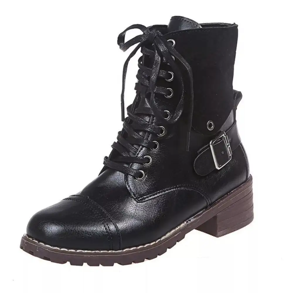 Relaxed Lace-Up Block Heel Boots