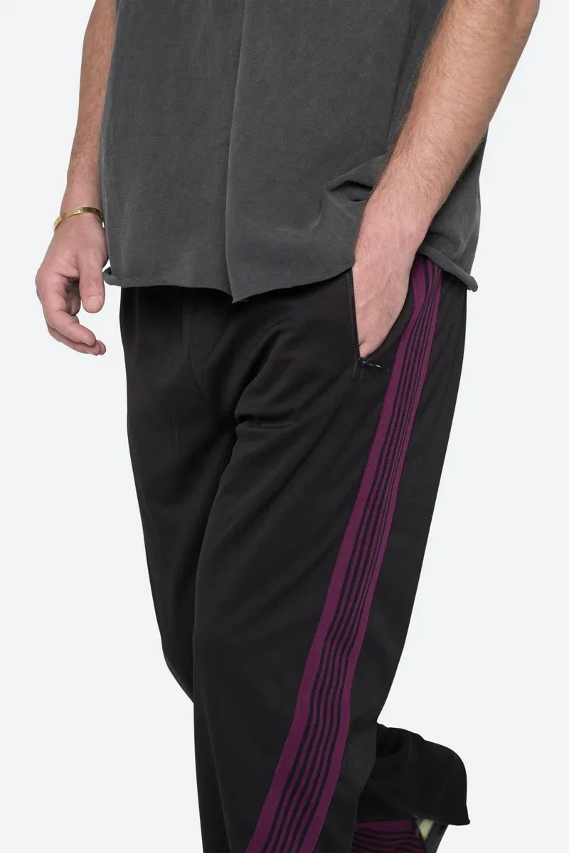 BLACK WITH PURPLE STRIPE TRACK PANTS