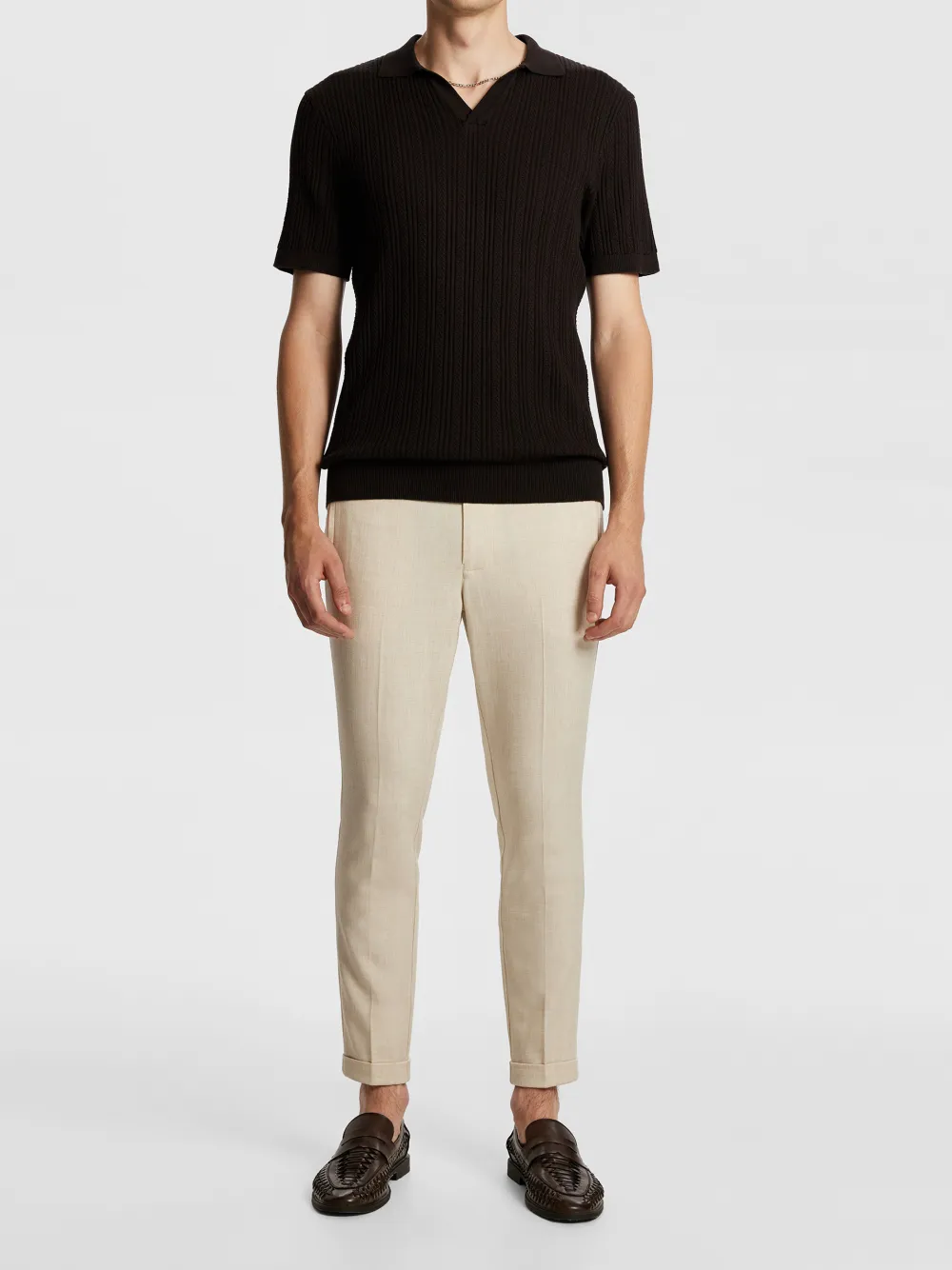 Chocolate Short Sleeve Ribbed Polo Shirt