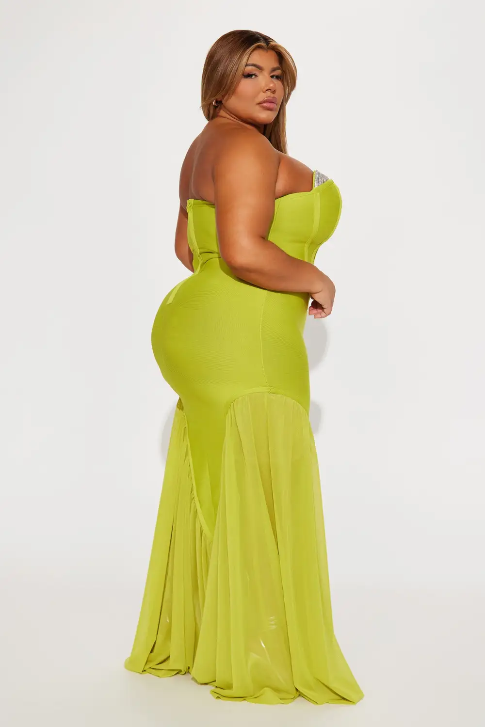 Gloria Bandage Embellished Gown - Chartreuse