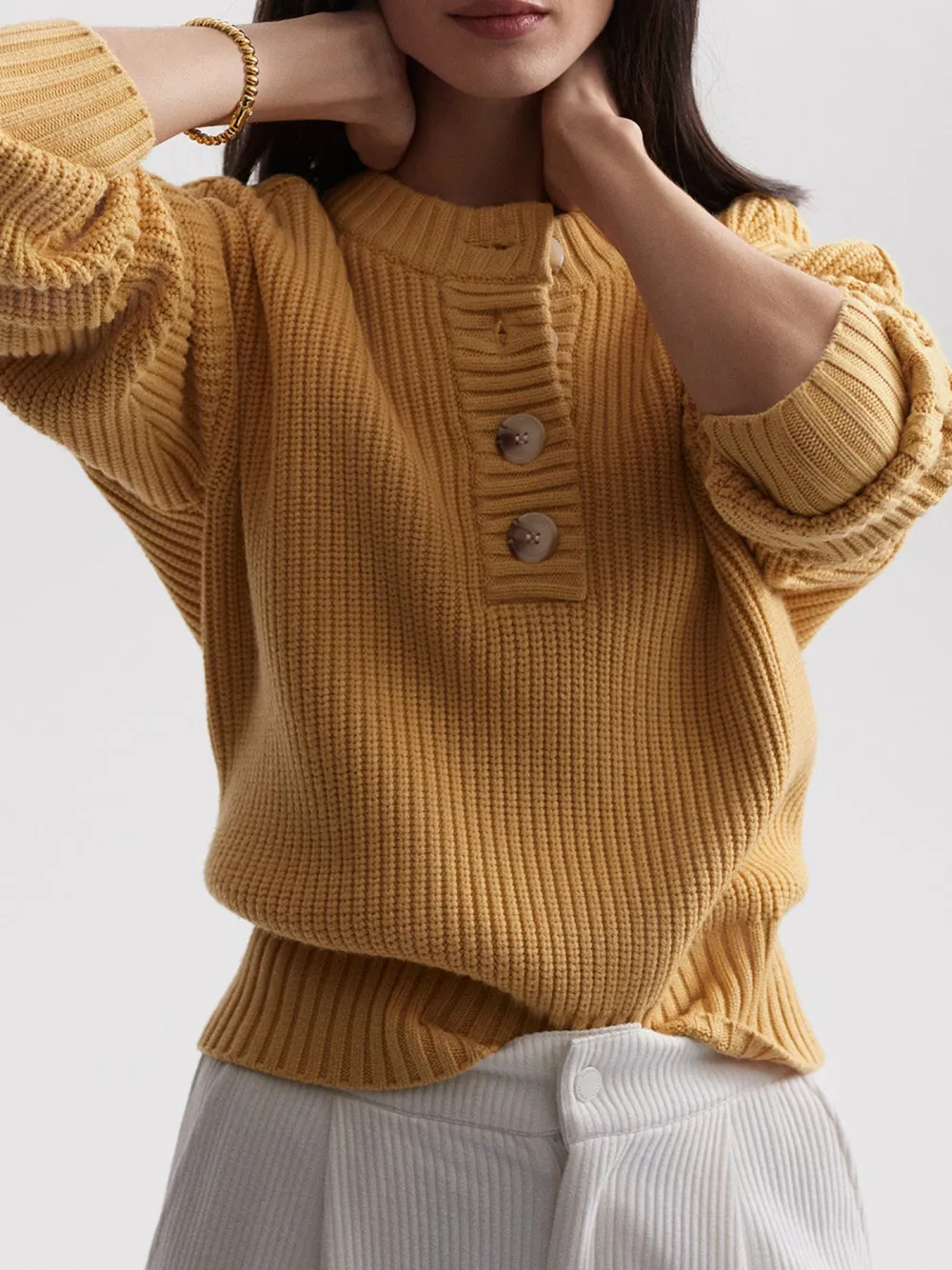 Button Crew Neck Sweater
