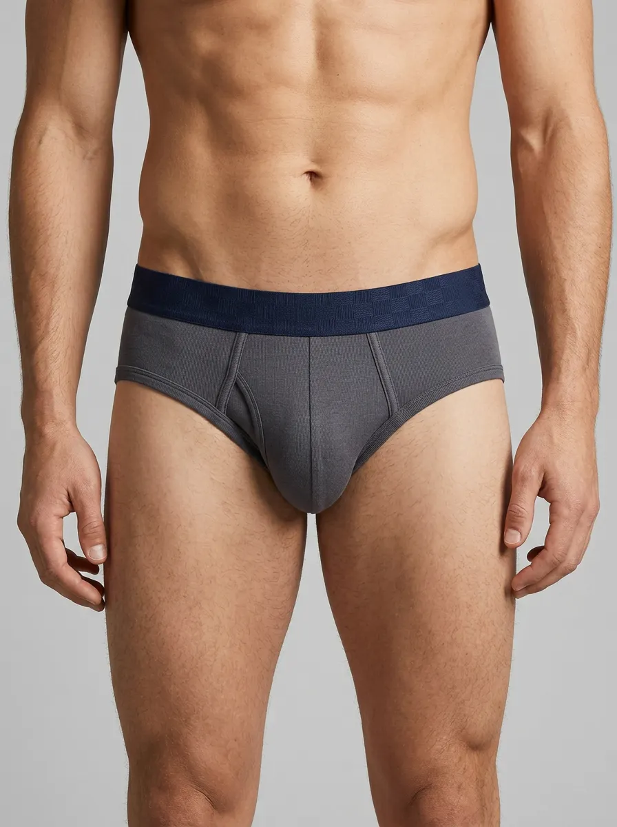 Men's Charcoal Grey Solid Color Elastic Waistband Briefs