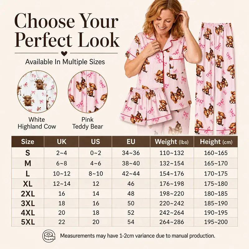 🐮Cute Highland Cow Print, 3-Piece Fun Pajama Set – Cozy Lounge & Sleepwear ✨