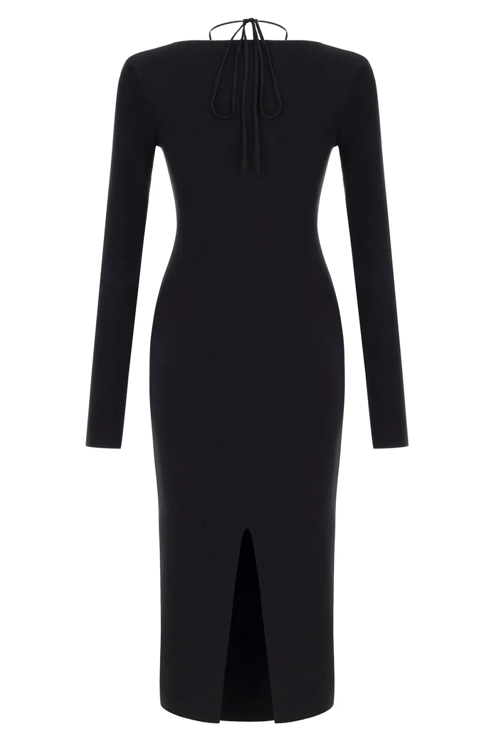 V-Neck Midi Dress-Black