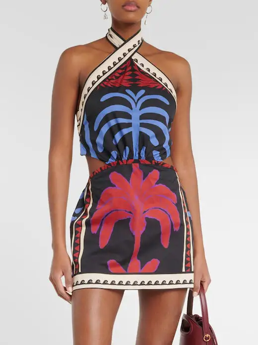 Unique Print Halter Neck Mini Dress