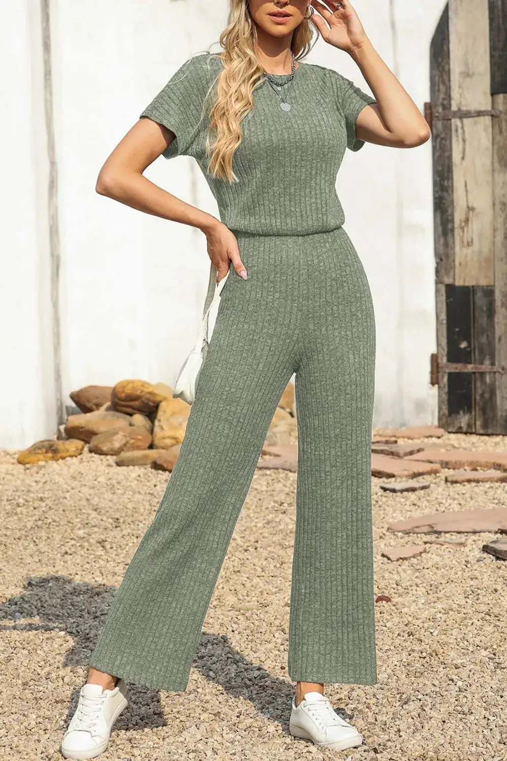 Everyday Ribbed Wide Leg Jumpsuit