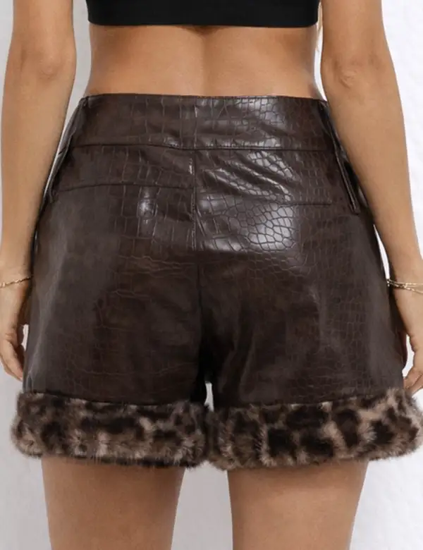 Street Chic Fur Trim Faux Pu Shorts