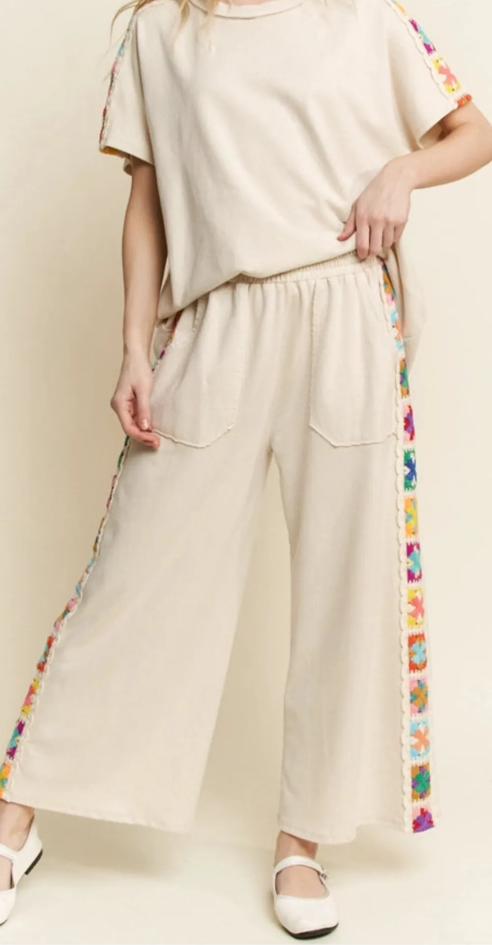 Roomy Cotton Blend Easy Waist Casual Pants