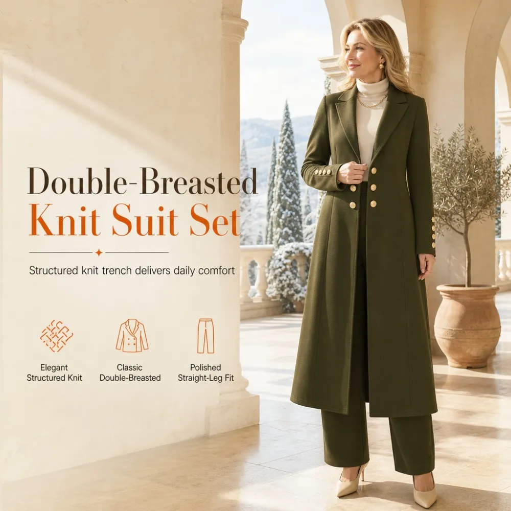 ⏰ 50% discount on season change - quality at half price!✨Women's Elegant Autumn 2 Piece Outfit Set with Retro Long Sleeve Coat and Simple Trousers