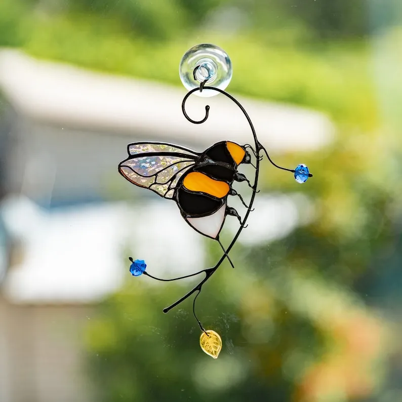 (Store Closing Sale) Bumble bee stained glass window hangings Mothers day gifts Honey bee decor Custom stained glass suncatcher