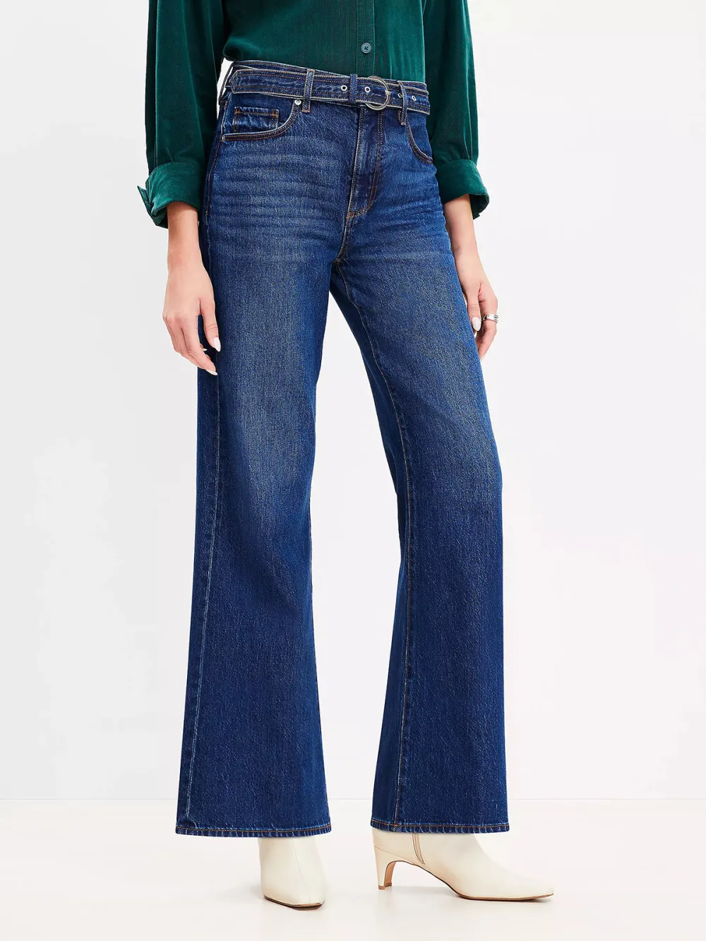 High Rise Belted Wide Leg Jeans In Dark Authentic Indigo Wash