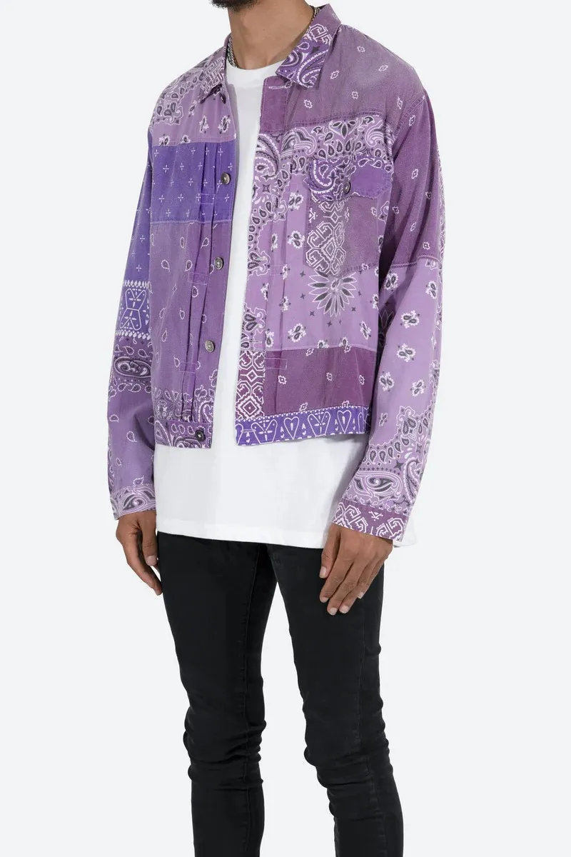 PURPLE BANDANA PRINTED TRUCKER SHIRT