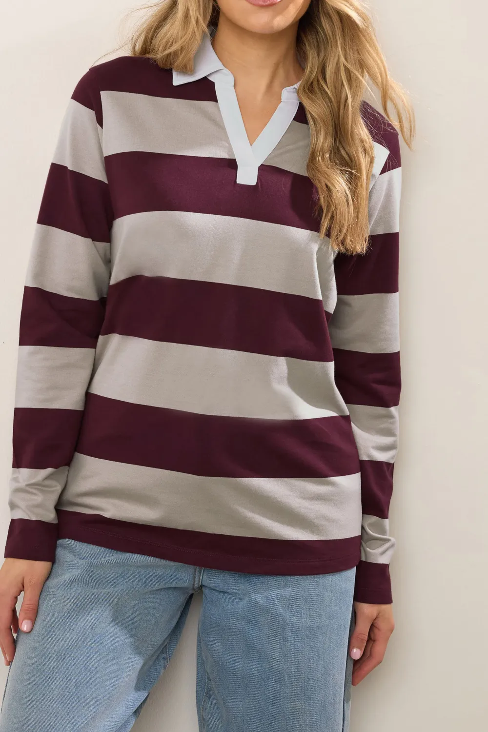 Striped V-Neck Sweatshirt
