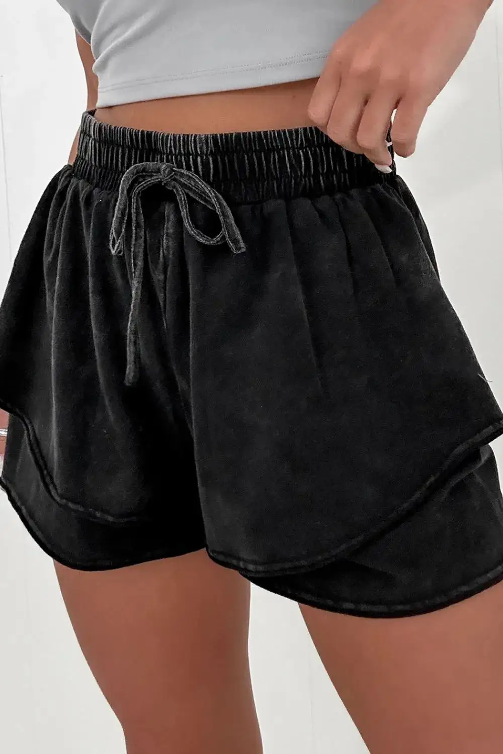 Wash French Terry High Waist Casual Shorts