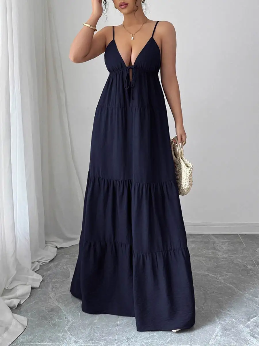 Backless Pleated Sleeveless Neck Maxi Dress