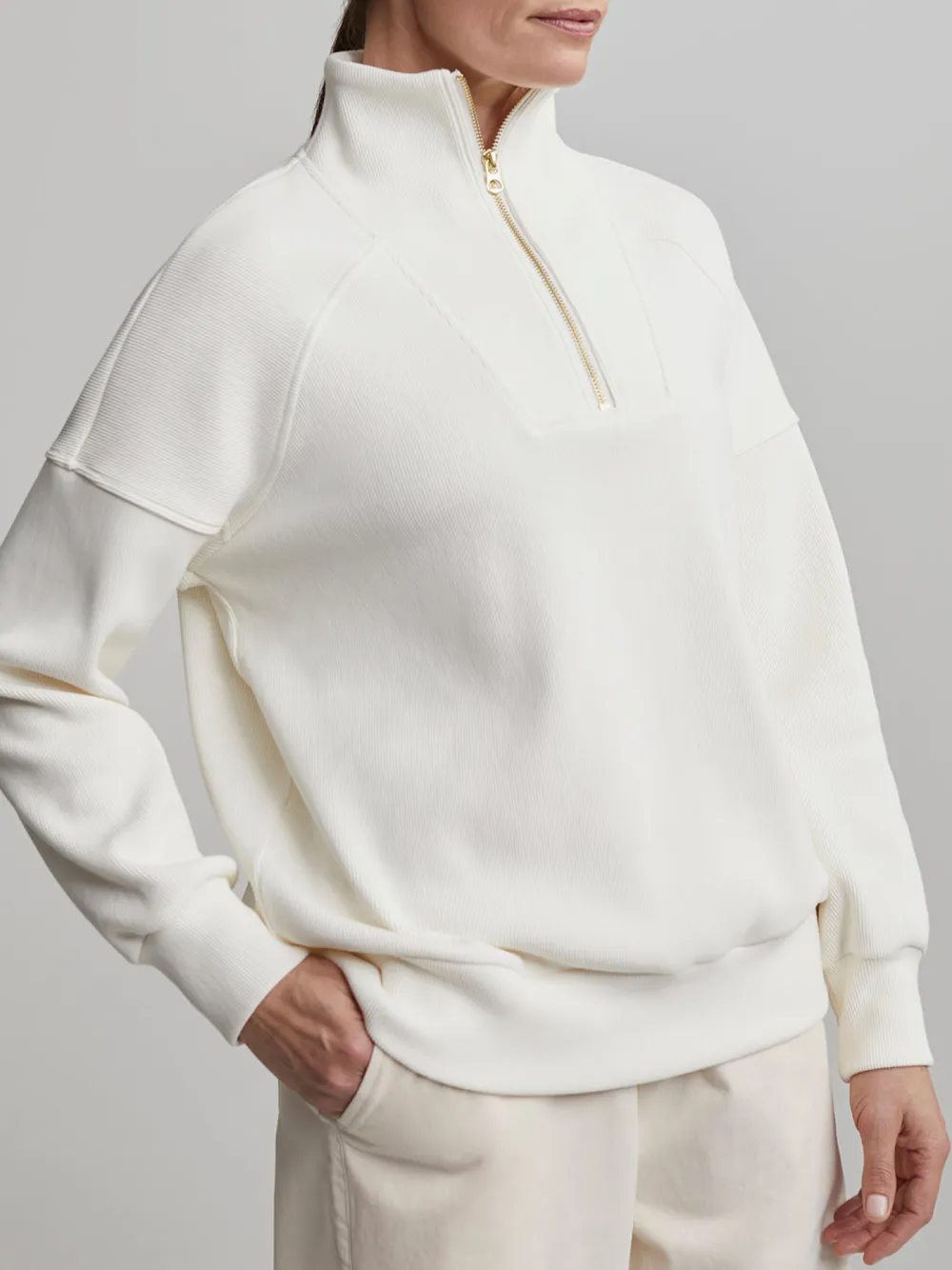 Modern Half-Zip Stand-Collar Waffle Sweatshirt