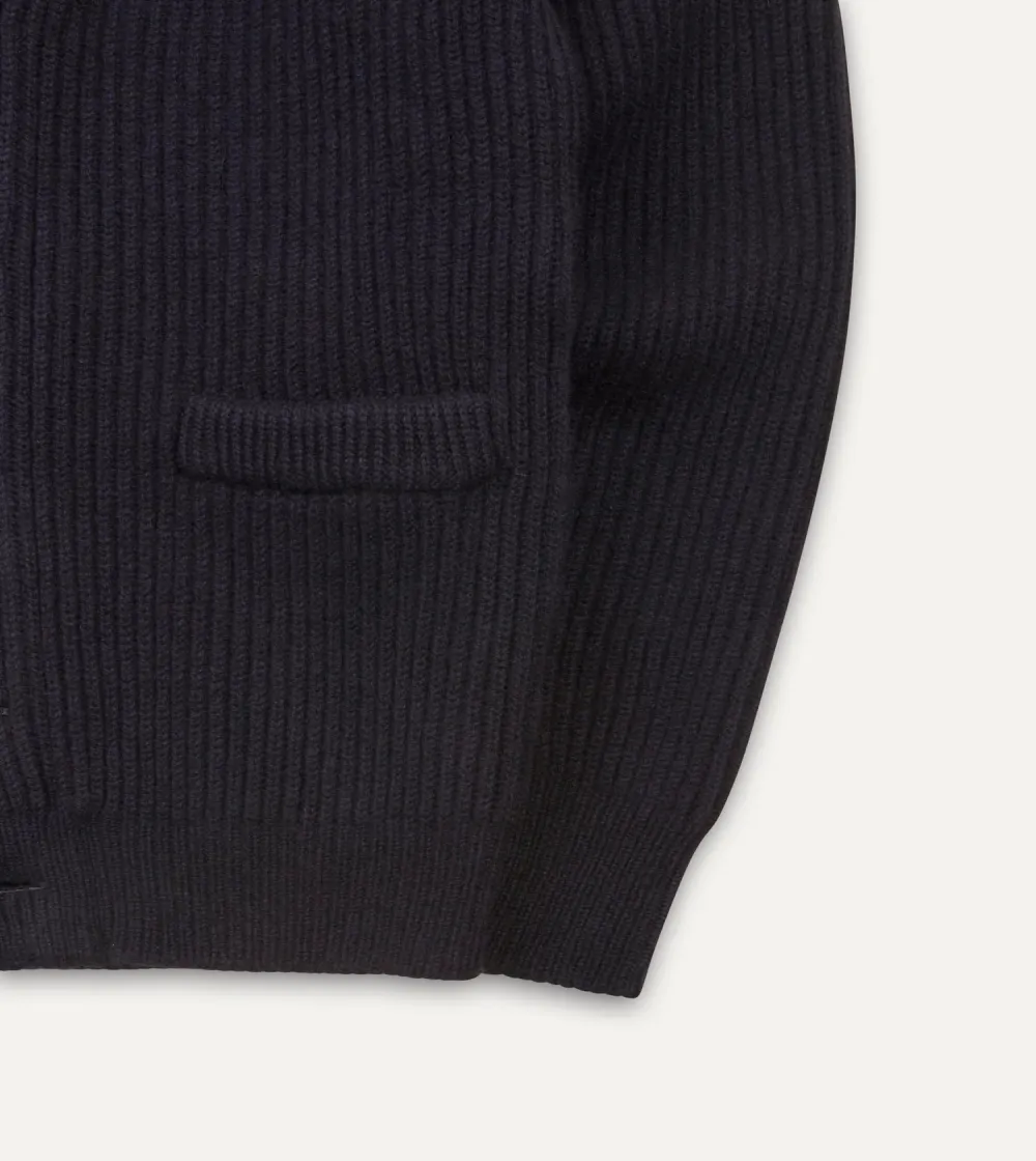 Casual Style Navy Lambswool Shawl Collar Cardigan