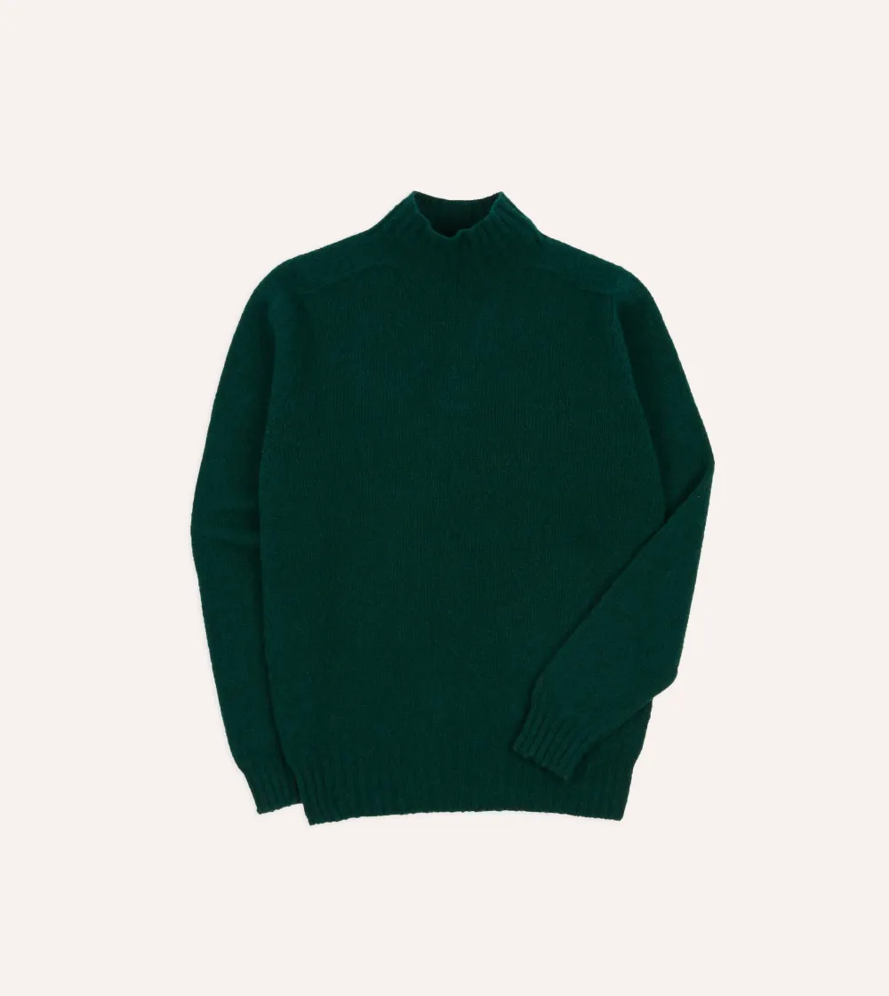 Casual Style Green Brushed Shetland Mock Neck Jumper