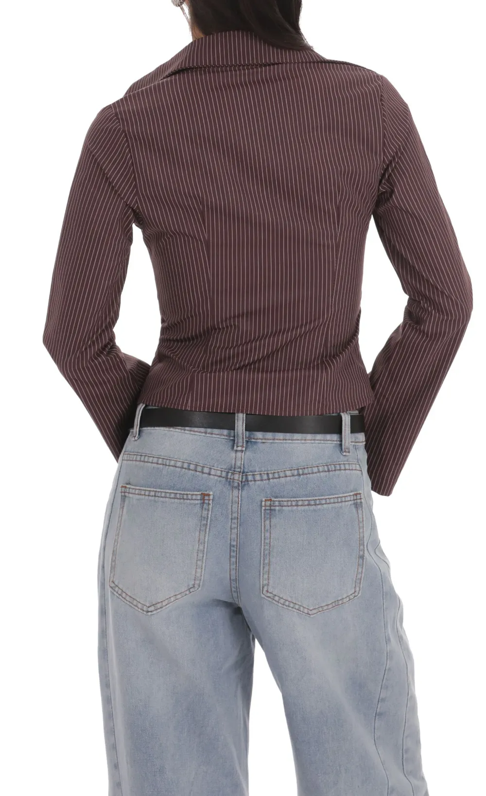 Pinstripe Button-Up Shirt In Brown