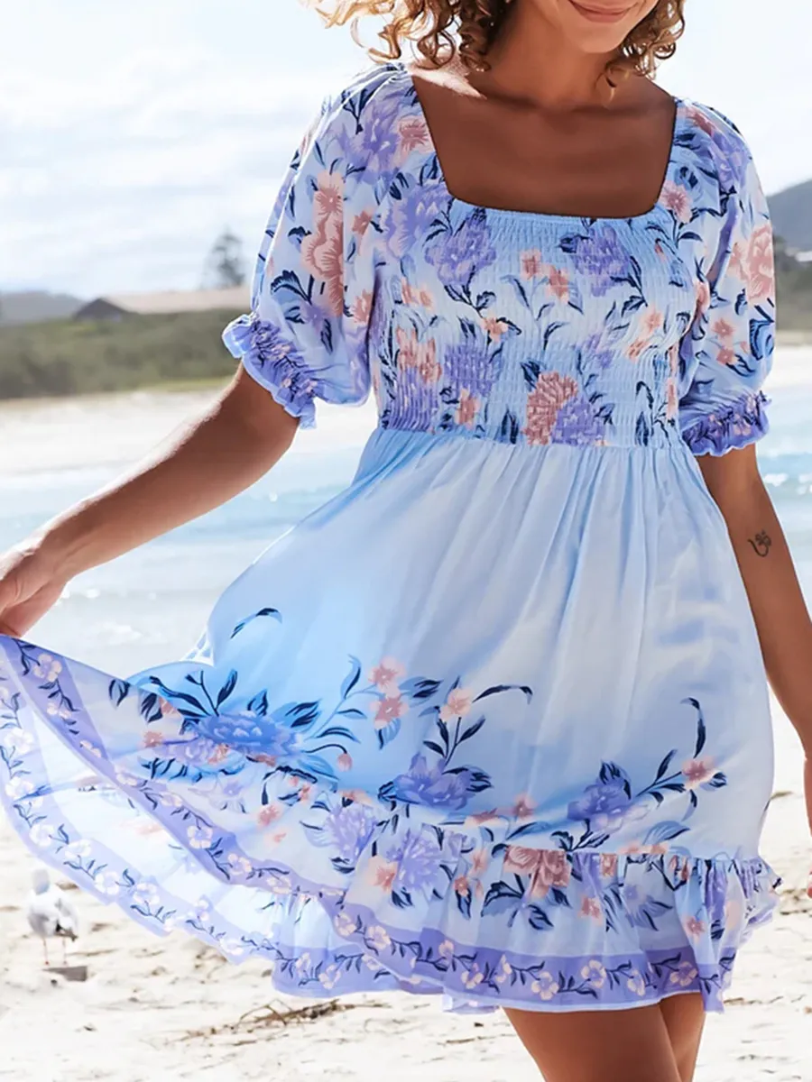 Short sleeve Bohemian holiday floral dress