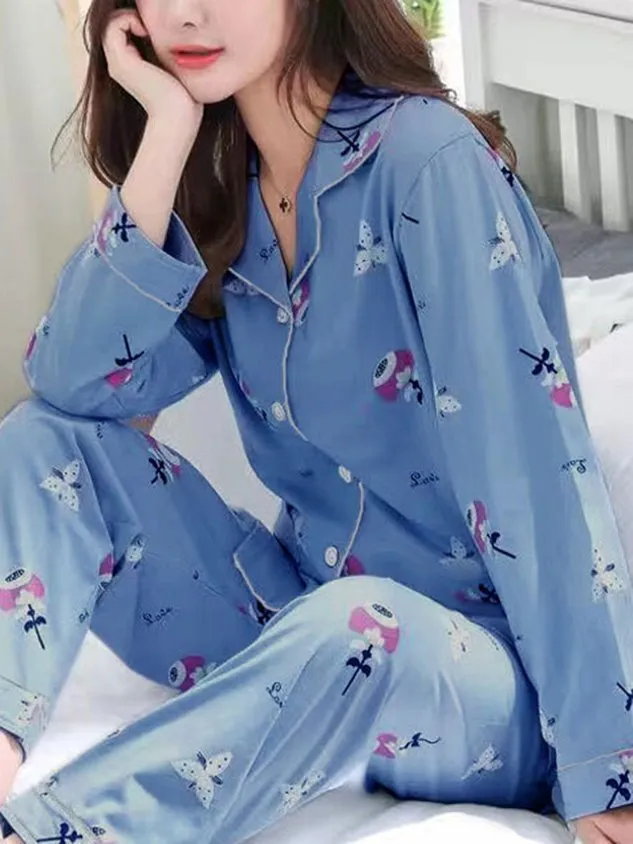 Elegant Shawl Collar Cotton-Blend Pajama Set