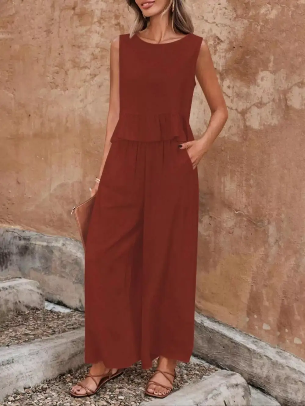 Ruffle Wide Leg Jumpsuit