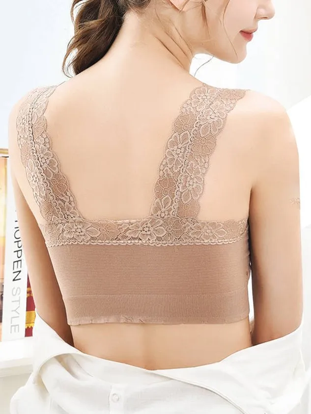 Breathable Comfortable Lace Detachable Cup Seamless  Bra