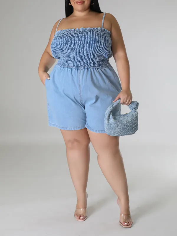 Plus-Size Fashion Women'S Denim Jumpsuit Shortsc