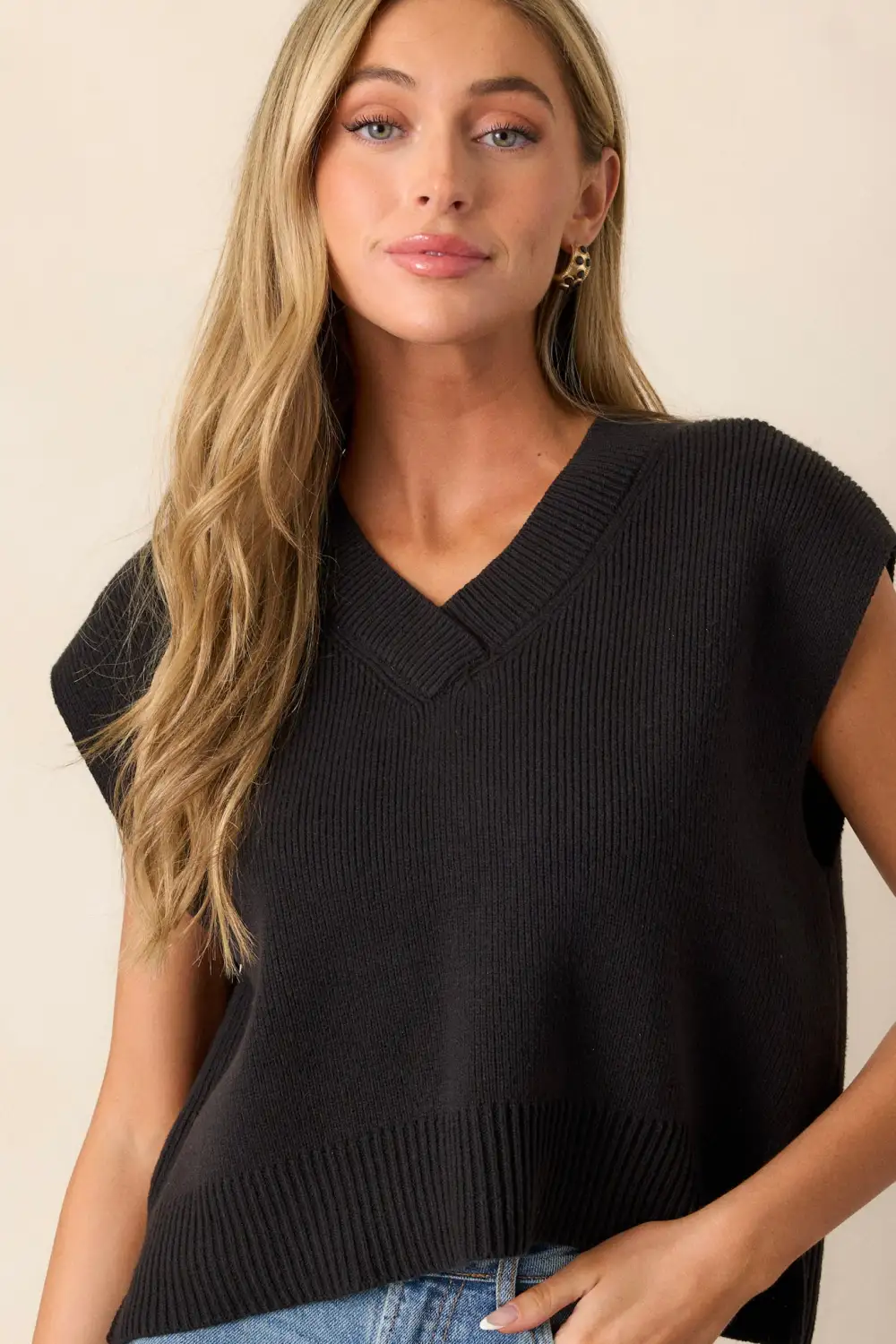 Rustic Retreat Black Short Sleeve Sweater Top