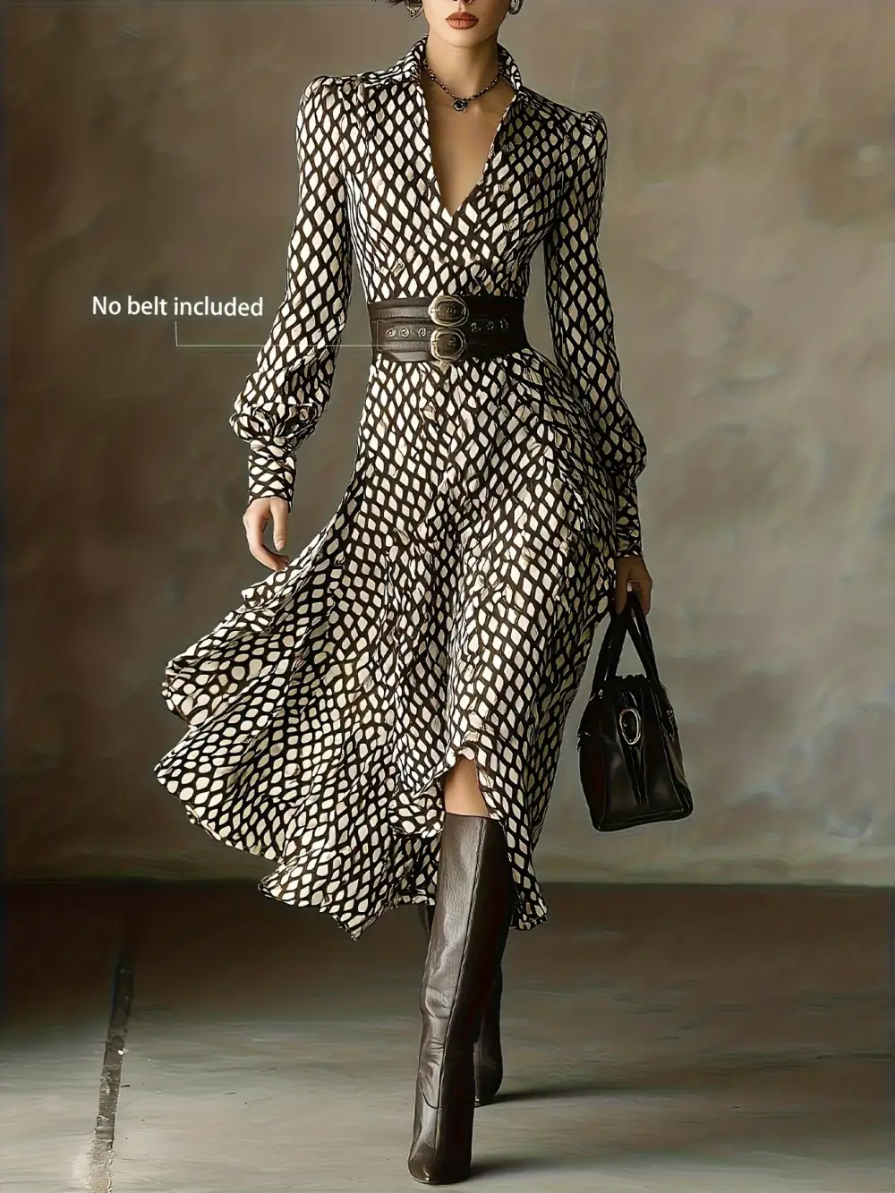 Printed Long Sleeve Midi Dress