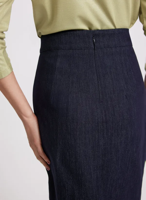 Solid Denim Pencil Skirt