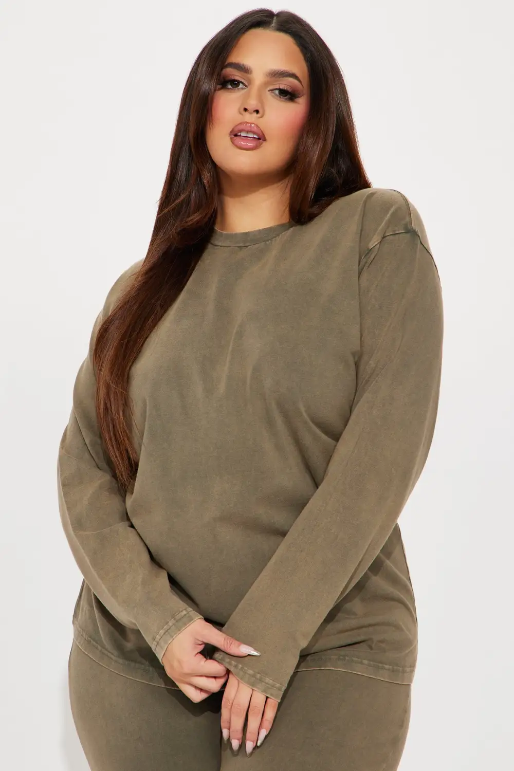Stepping Out Mineral Wash Long Sleeve Legging Set - Olive