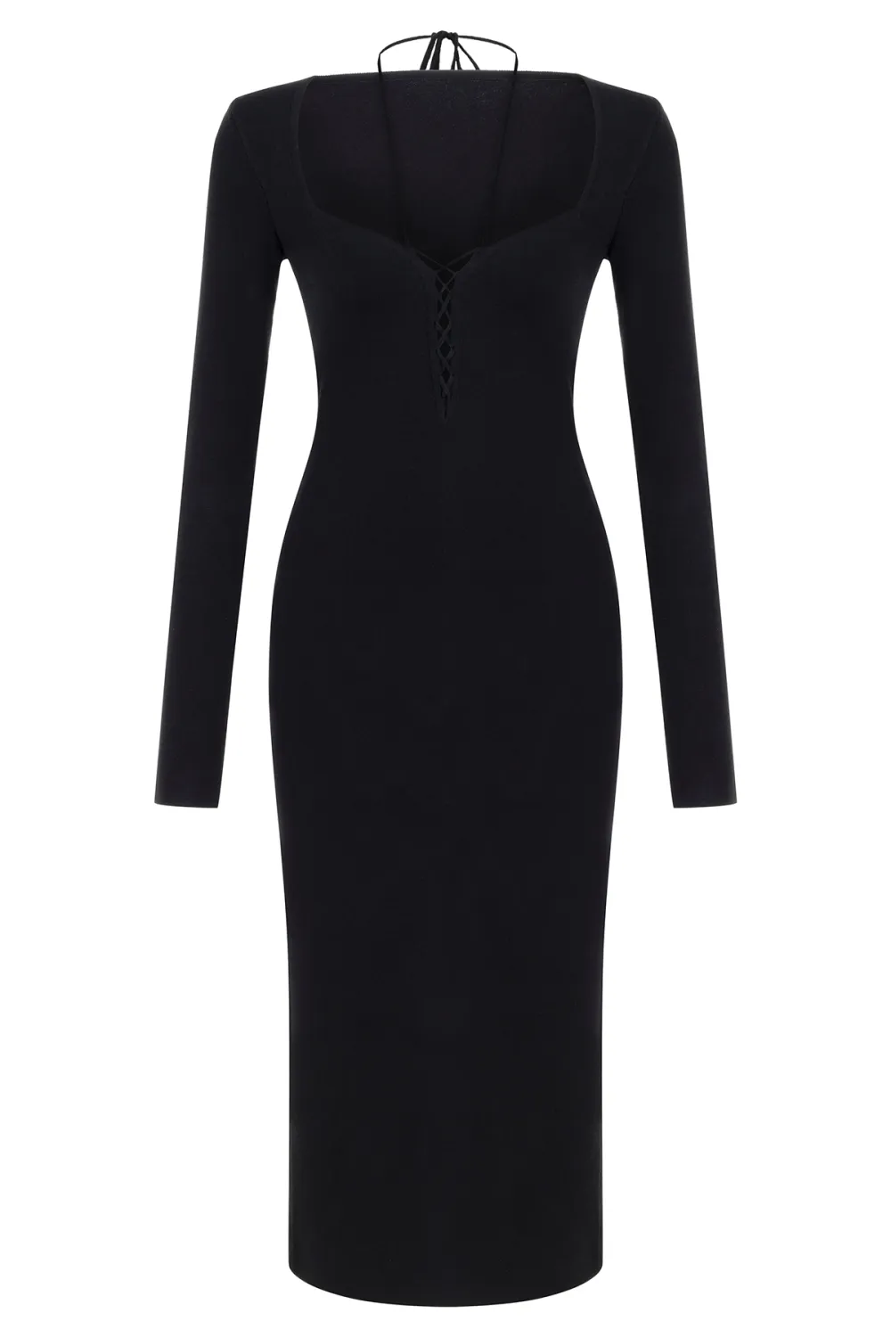 V-Neck Midi Dress-Black