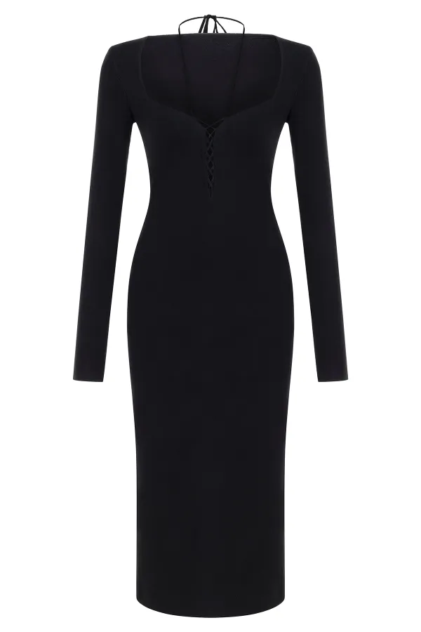V-Neck Midi Dress-Black