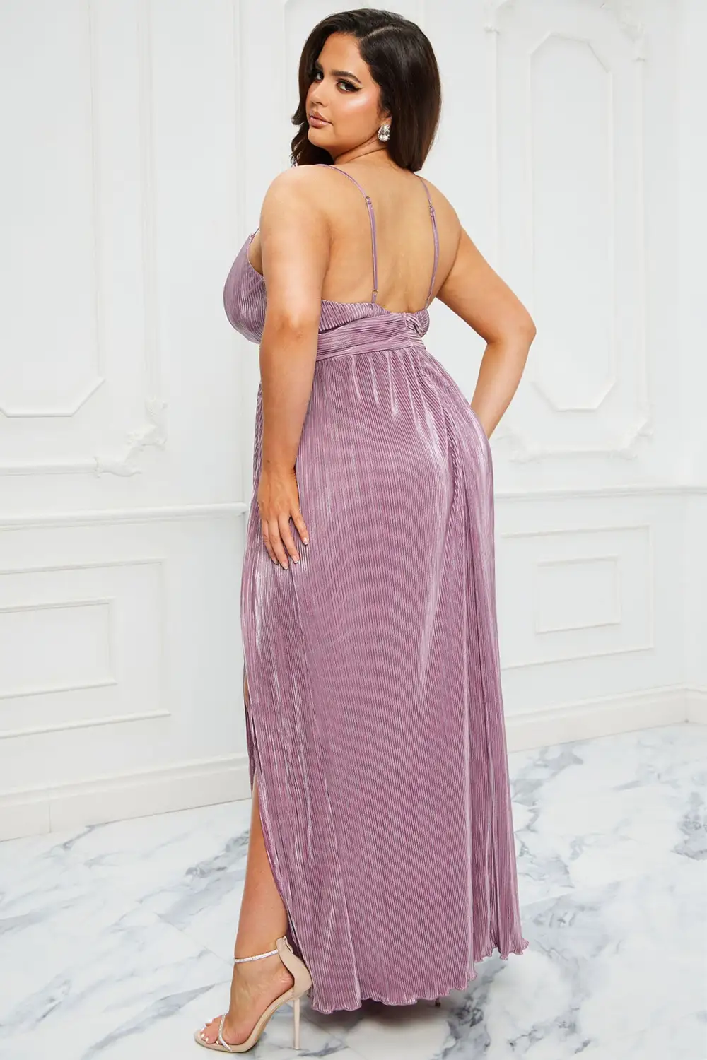 Mina Metallic Plisse Maxi Dress - Lilac