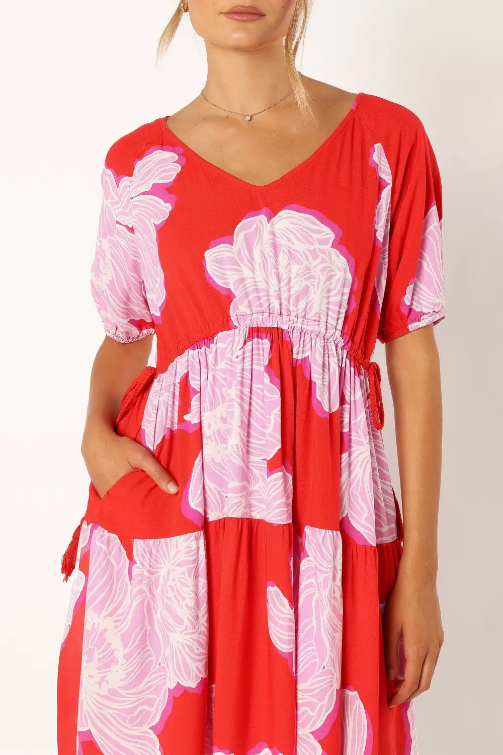 Syville Short Sleeve Mini Dress - Red Pink Floral