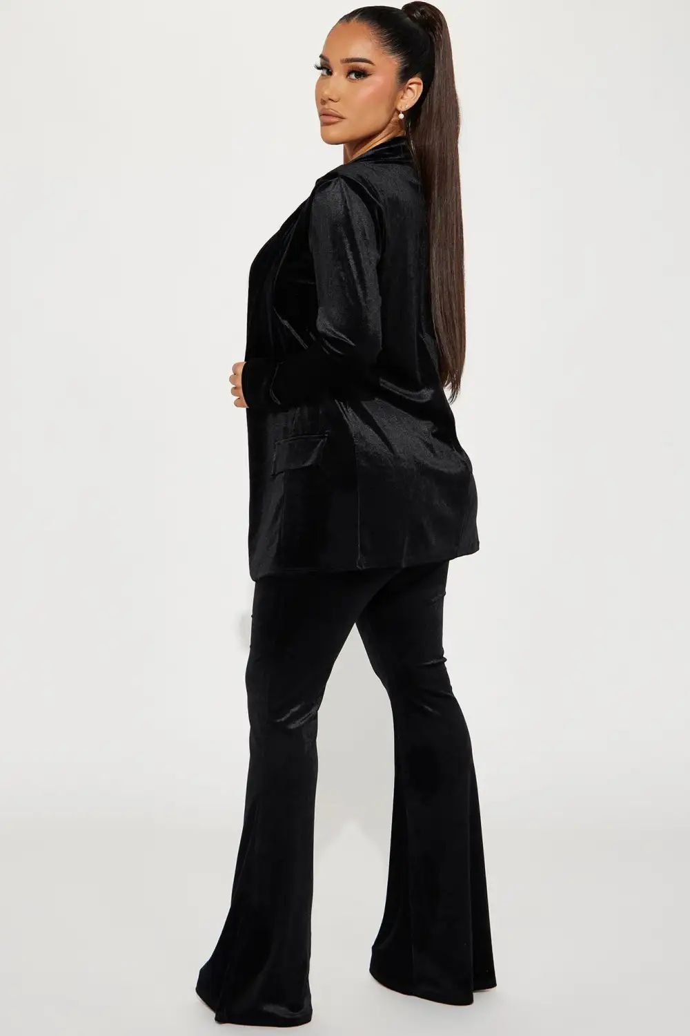 Starla Velvet Blazer Pant Set - Black