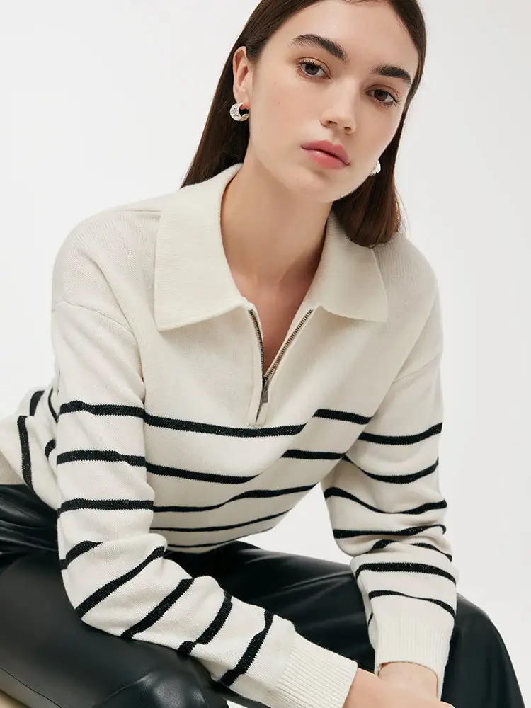 Wool Black And White Stripe Women Sweater