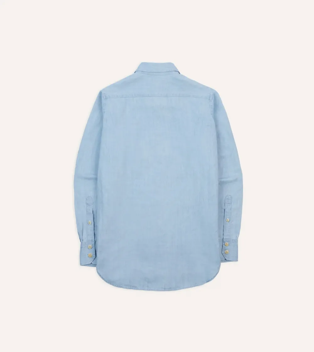 Bleach Wash Cotton-Linen Long Point Collar Work Shirt Casual Style