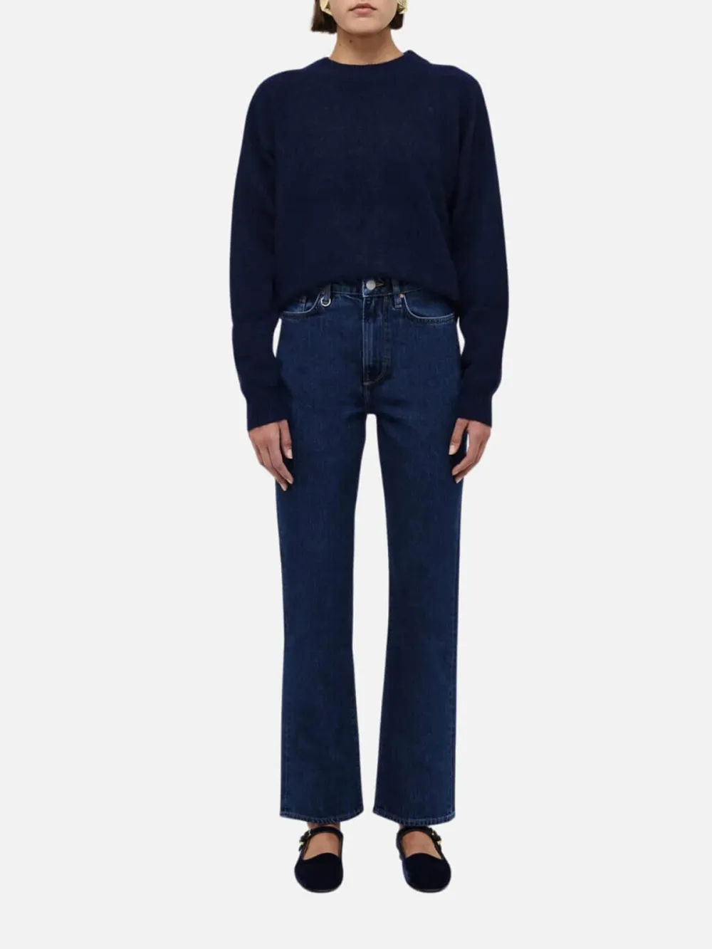 High Rise Button Straight Jeans