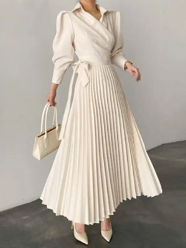 Asymmetric Pleated Shirt Maxi Dress