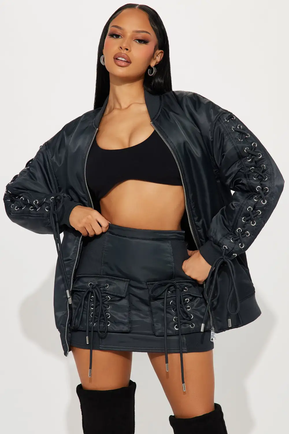 Roxxy Puffer Skirt Set - Charcoal