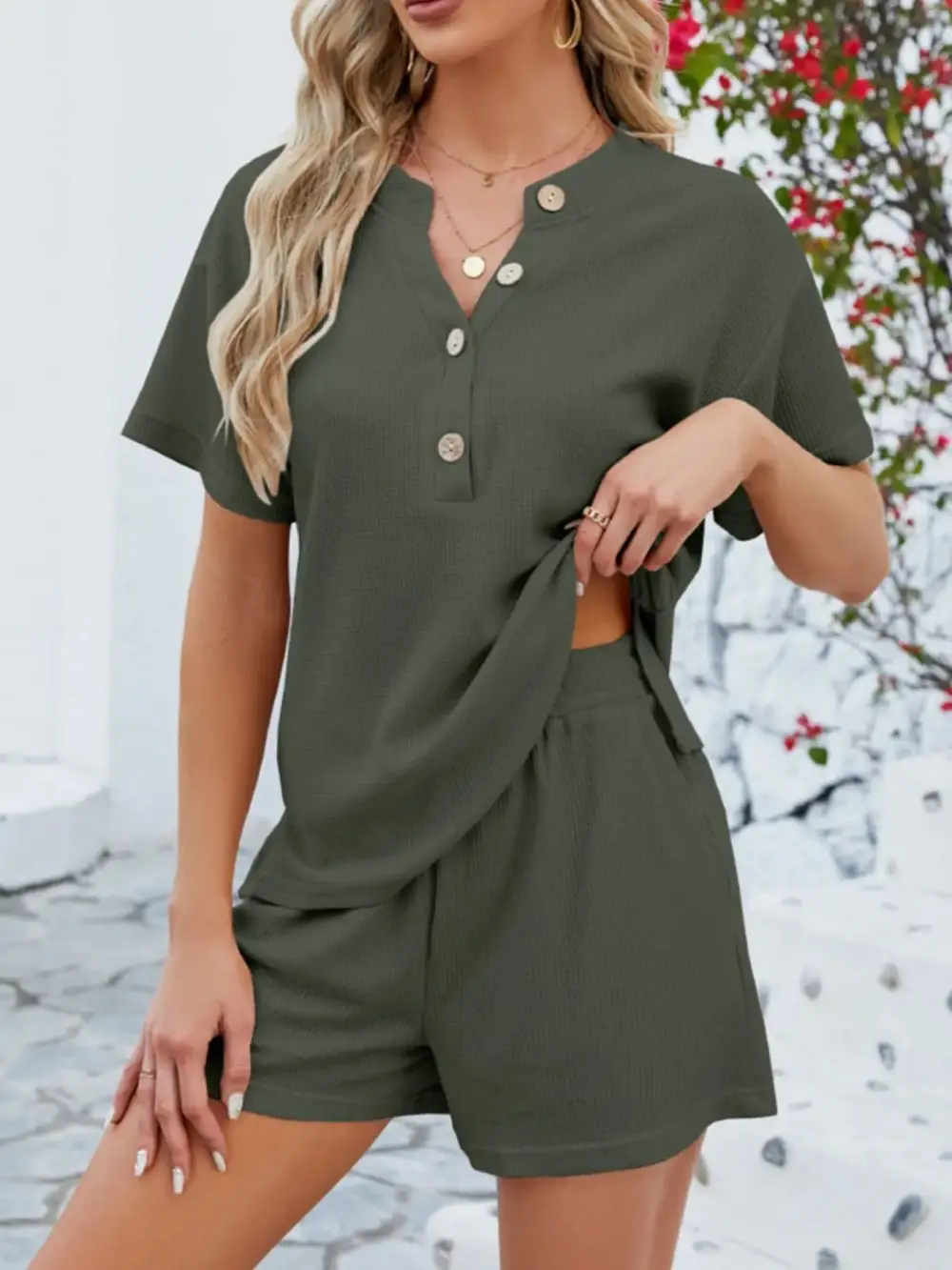 Ribbed Button Front Set