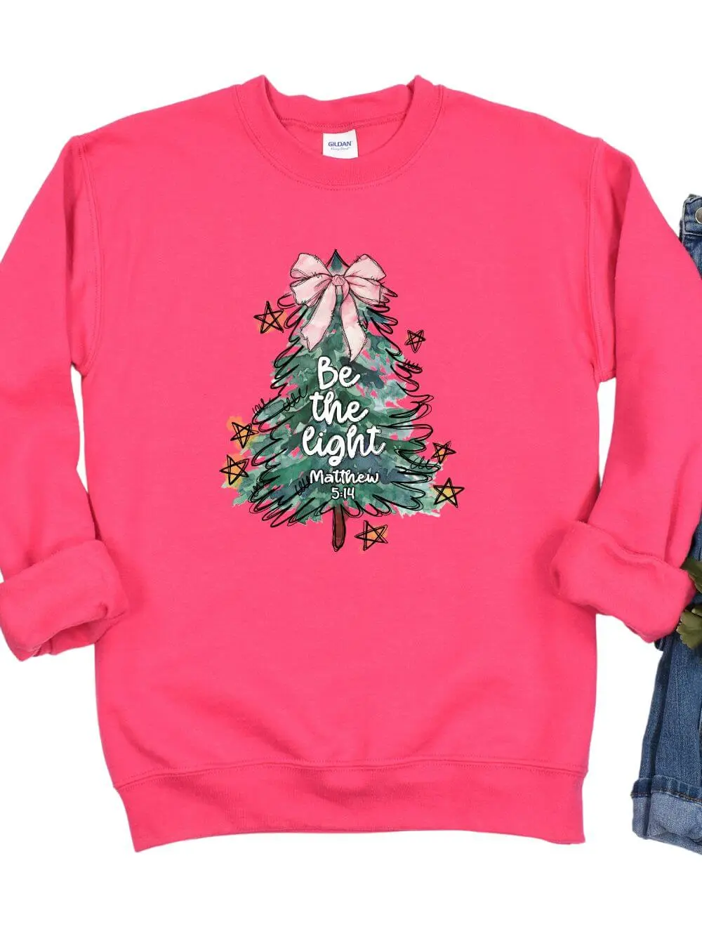 Be the Light  Christmas Tree Heavy Blend Unisex Crewneck Graphic Sweatshirt