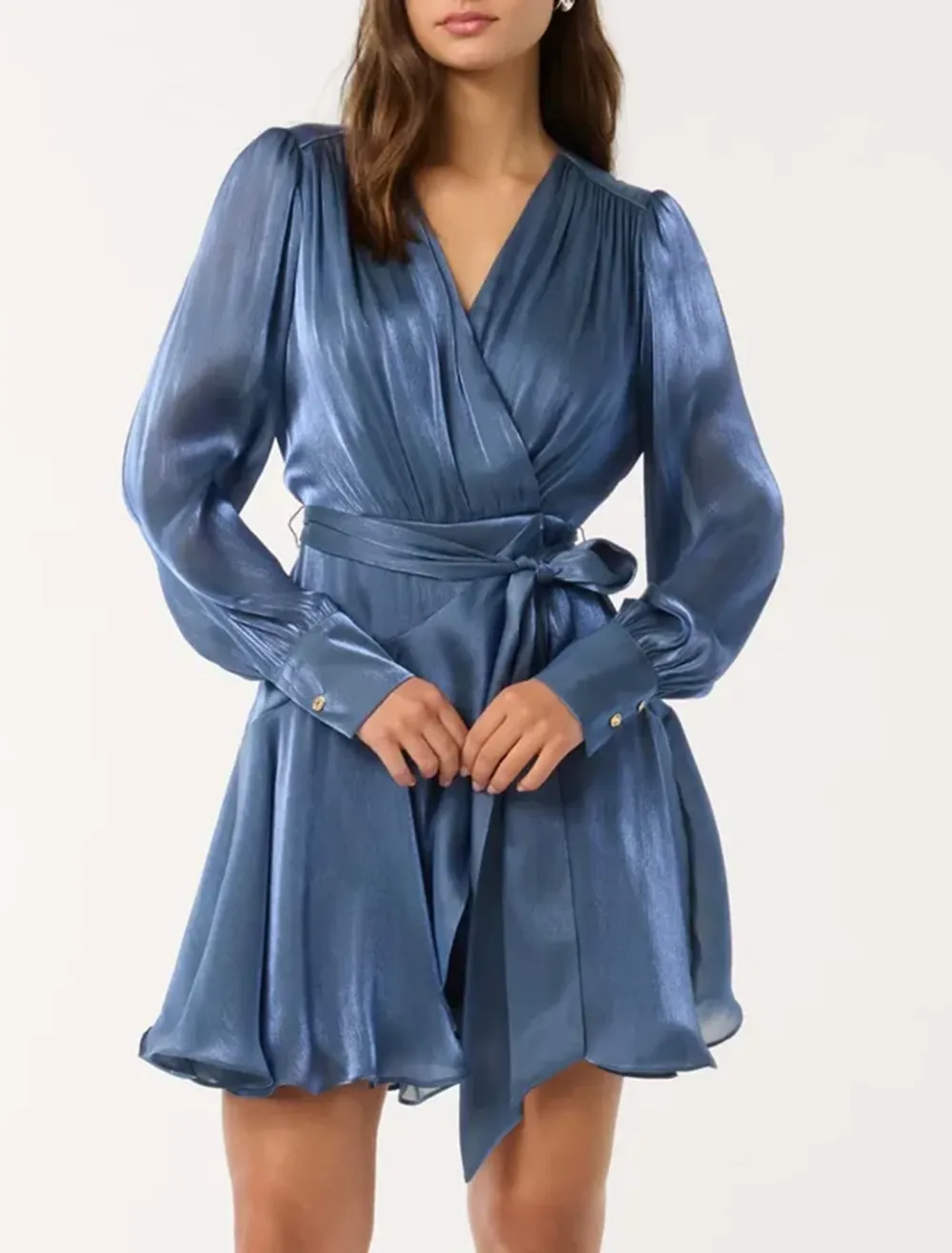 Metallic Wrap Mini Dress