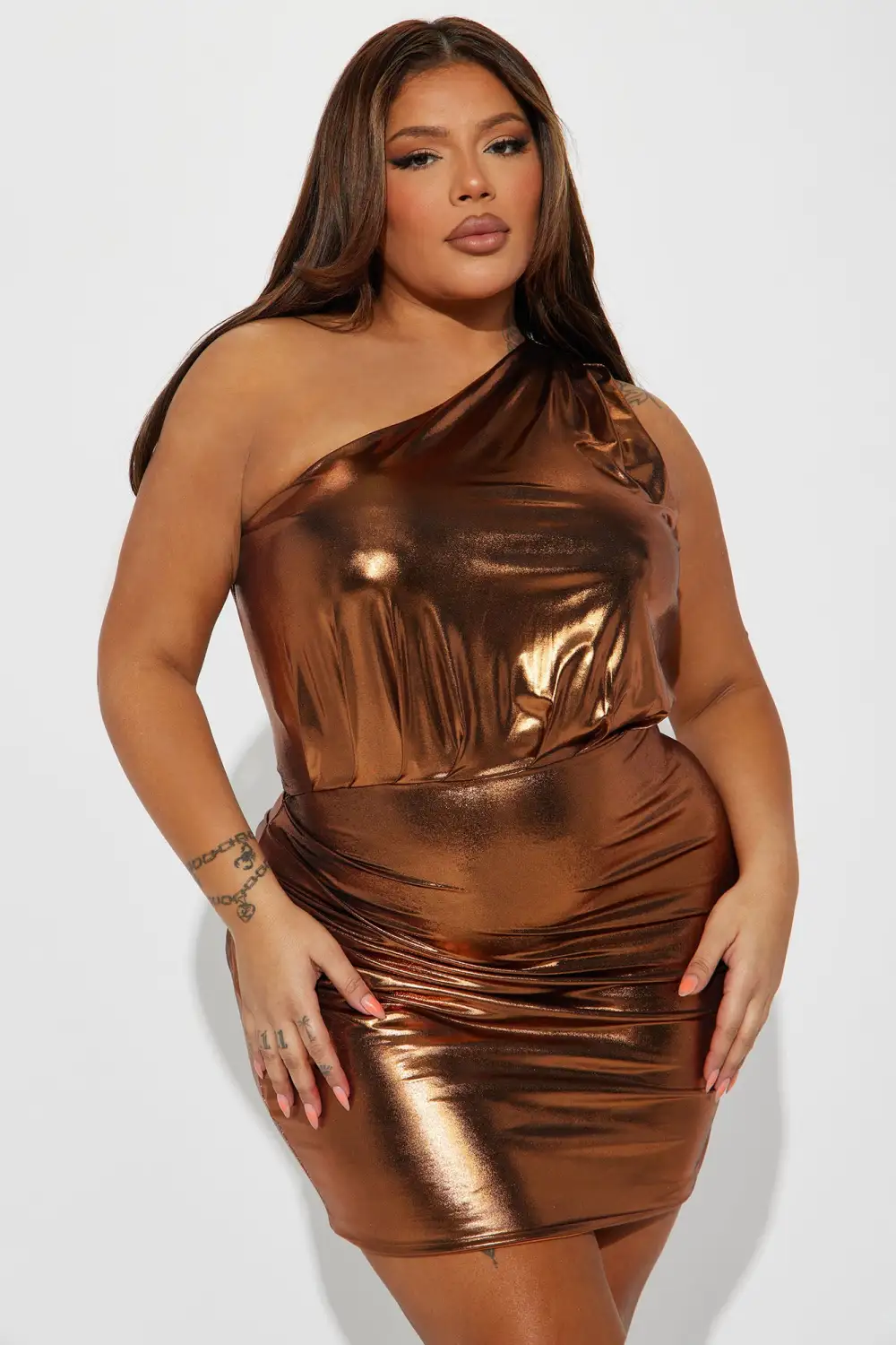 Mesmerized Metallic Mini Dress - Bronze