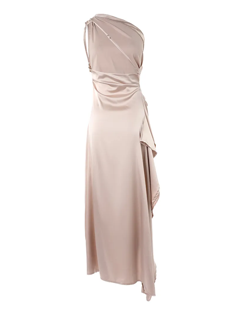 Elegant Off-shoulder Slit Solid Color Dress