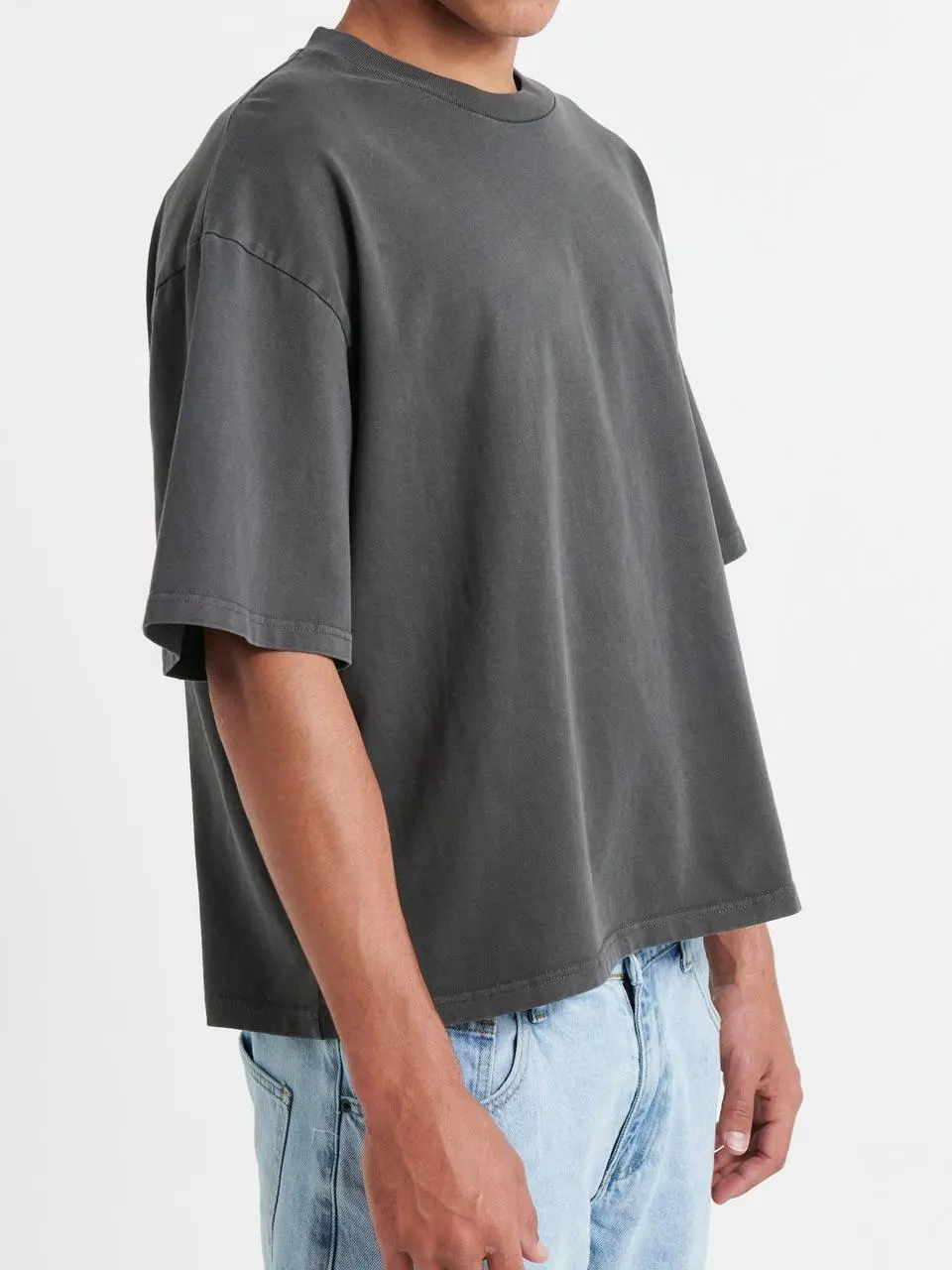 Simple Casual And Daily Silver Charcoal Tee