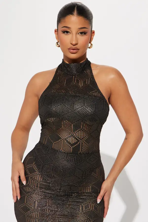 Angelica Metallic Maxi Dress - Black