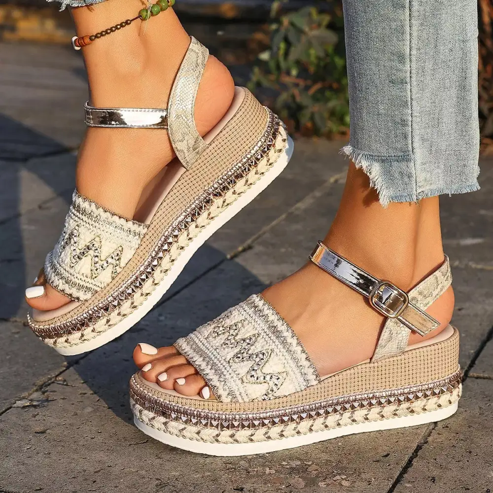 Boho Open Toe Wedge Sandals